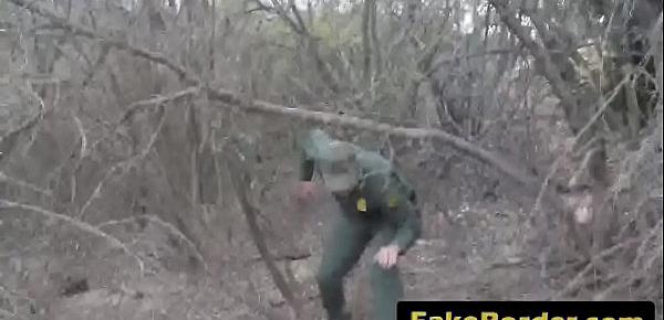  Scared brunette caught crossing border abused bareback by thick cock officer